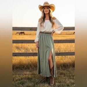 Women Chic Sage Green A-Line Skirt